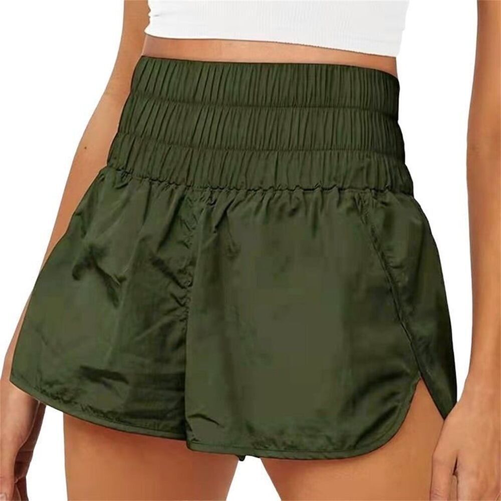 Womens High Waisted Athletic Shorts Green Medium
